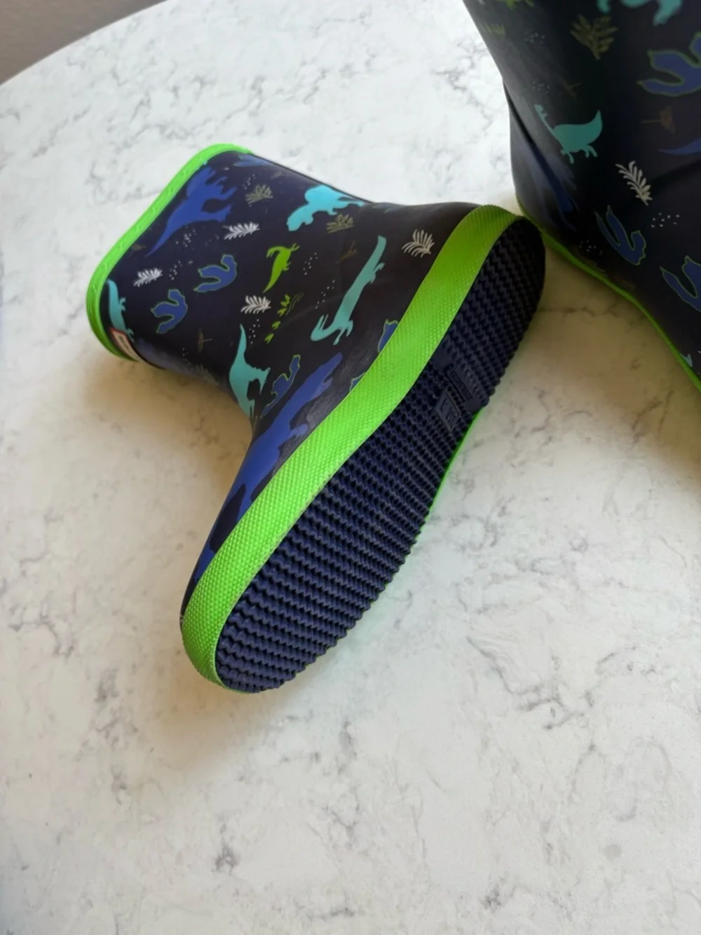 Kids Navy & Green Dinosaur Hunter Rain Boots